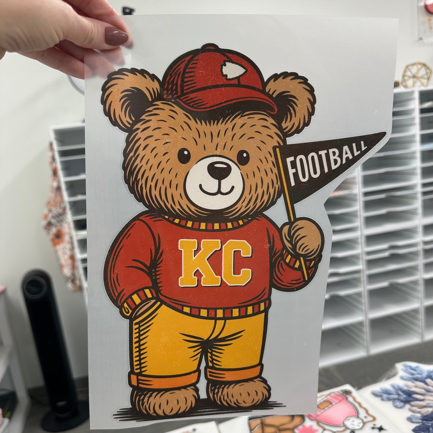 KC teddy bear clear film screen print
