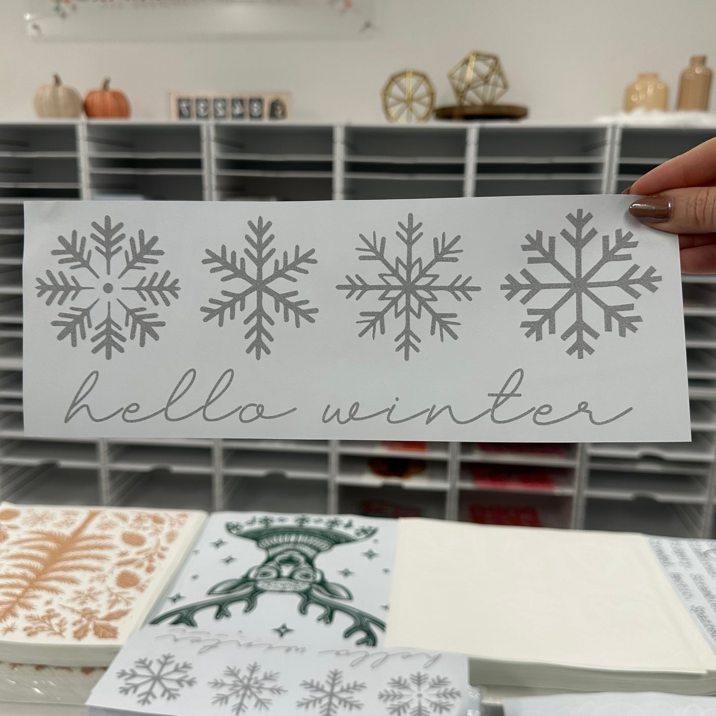 Hello Winter metallic SILVER ink screen print transfer