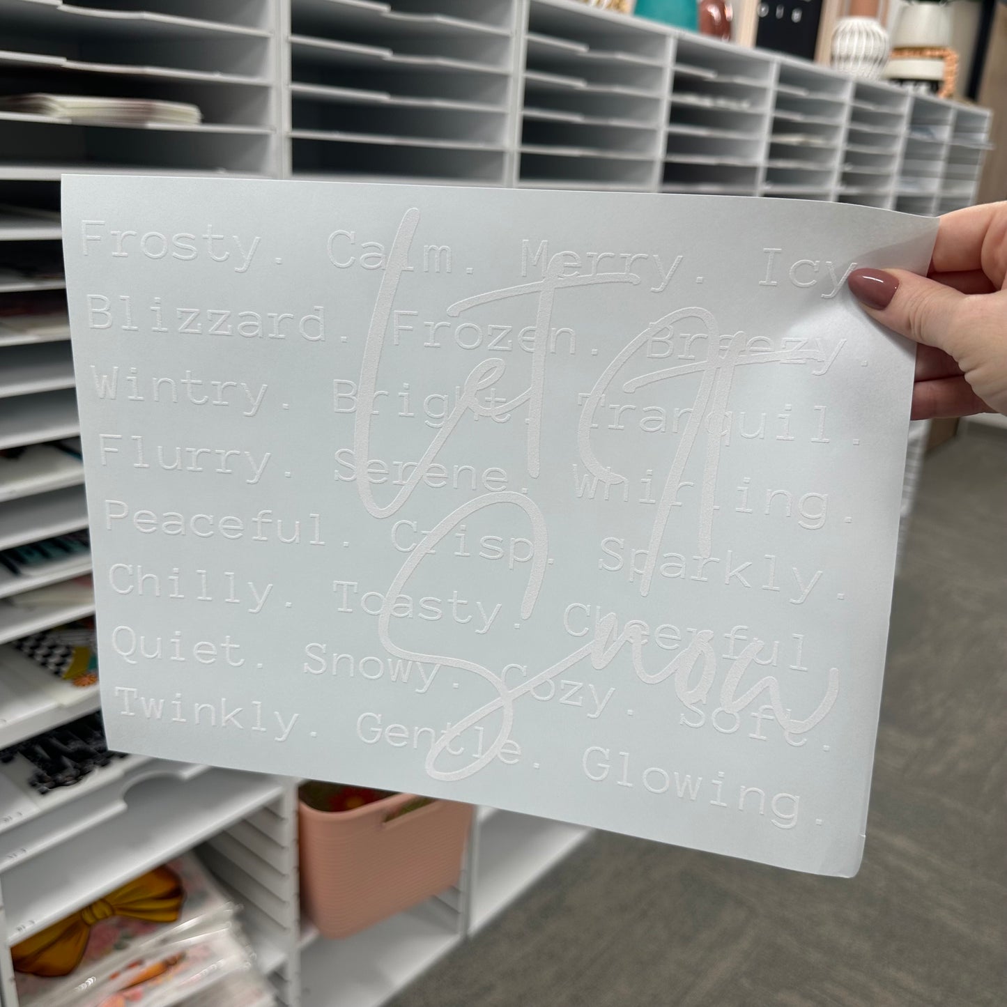 Let it Snow word art screen print transfer