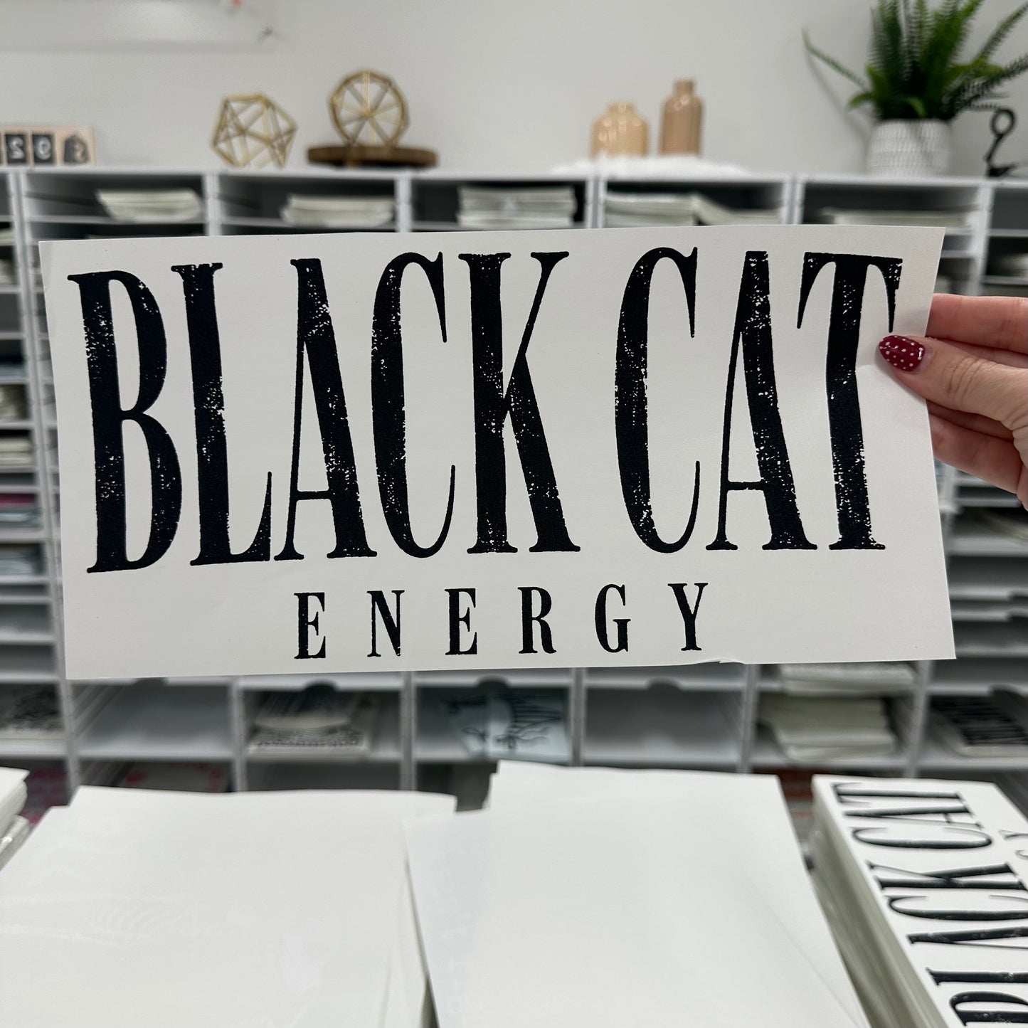 black cat energy screen print transfer