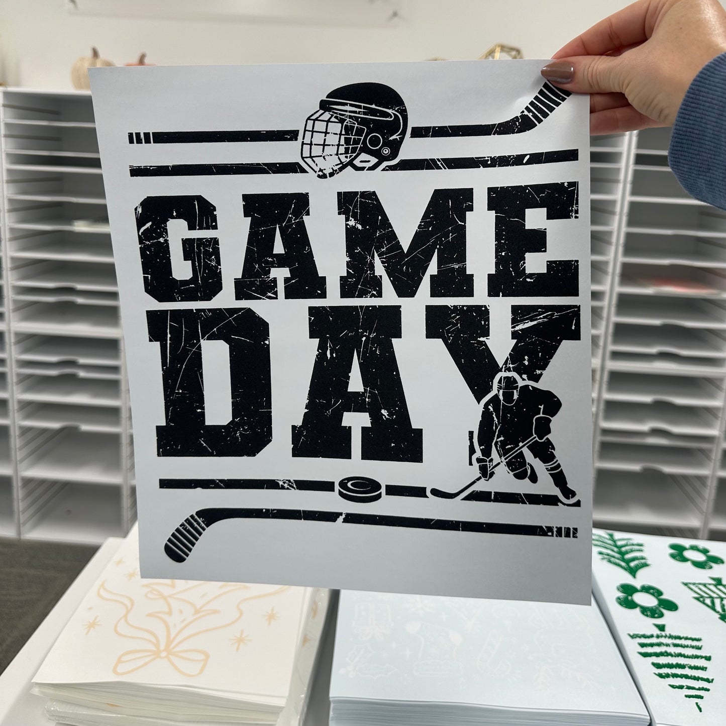 Hockey game day screen print transfer
