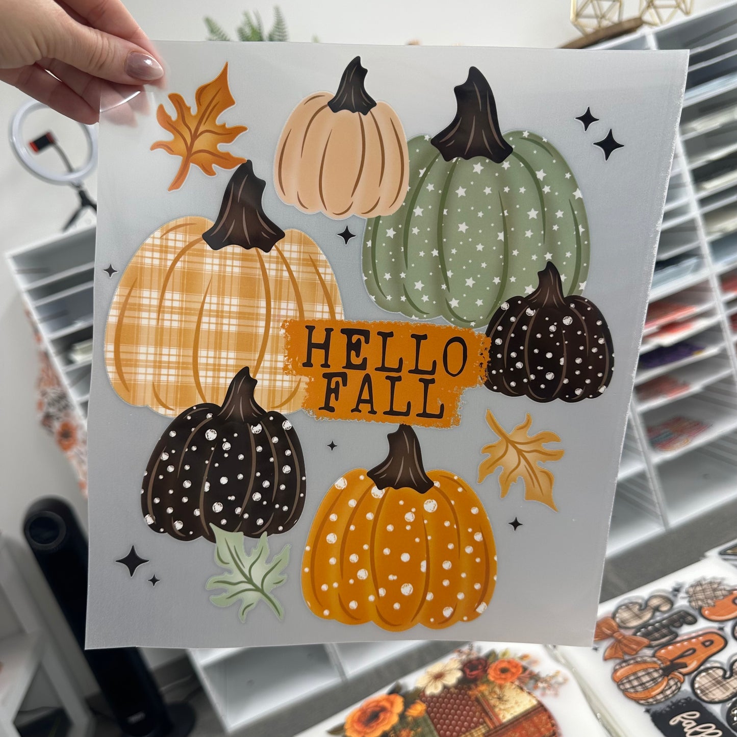 hello fall pumpkins clear film transfer