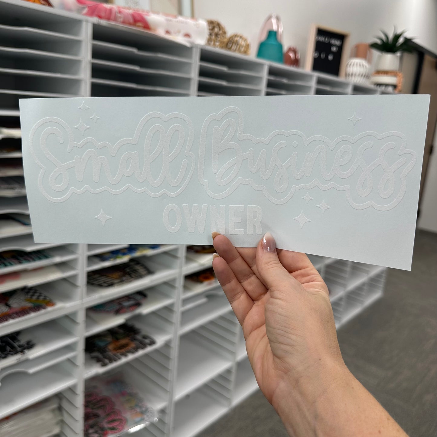 small business owner white ink screen print transfer