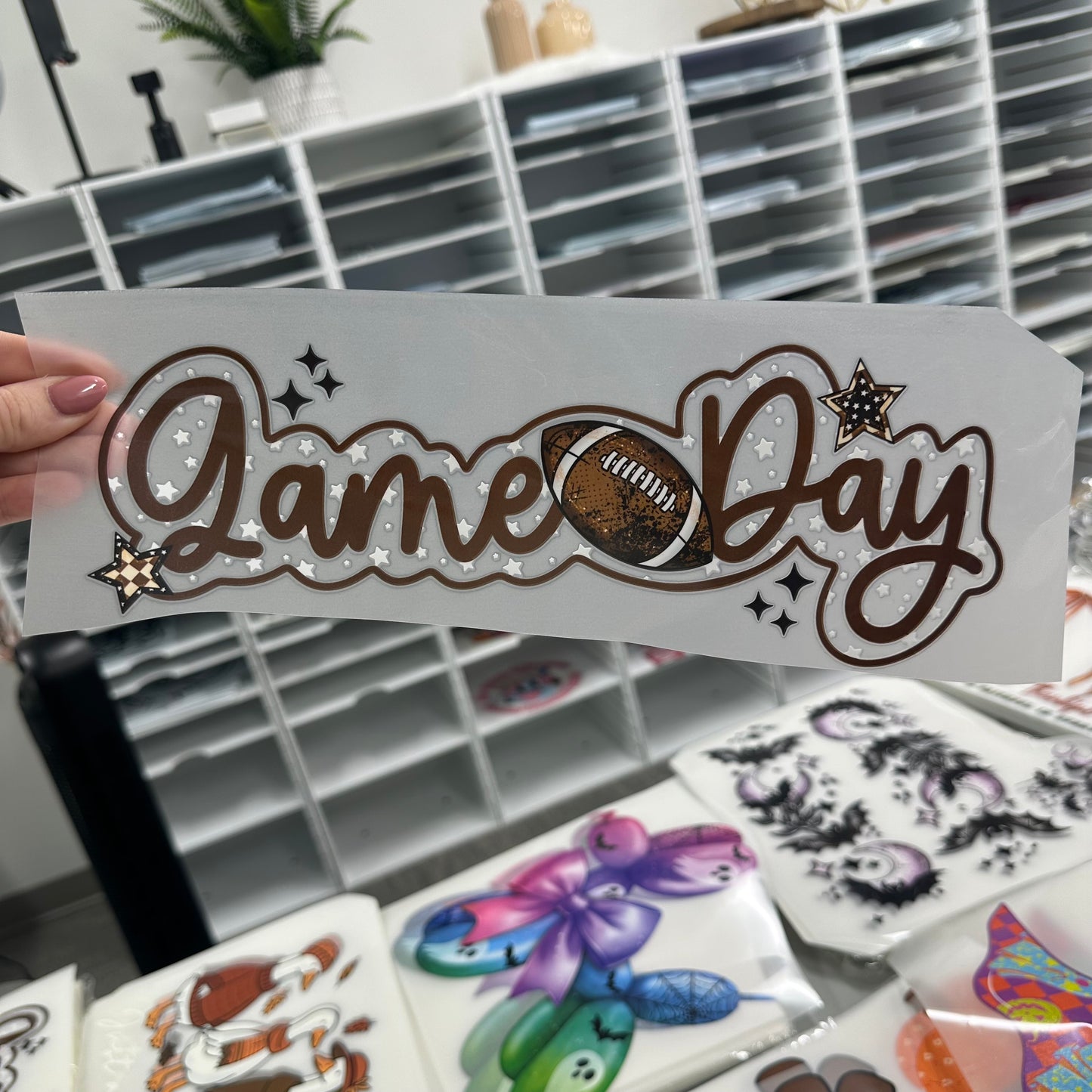 game day football clear film screen print