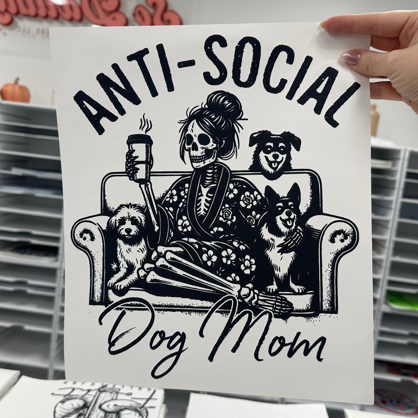 anti social dog mom screen print transfer