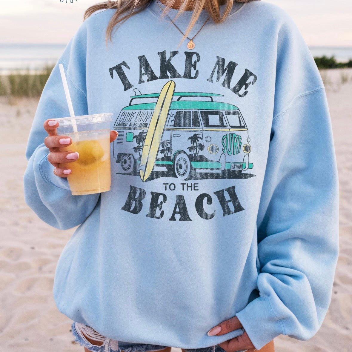 retro take me to the beach clear film screen print