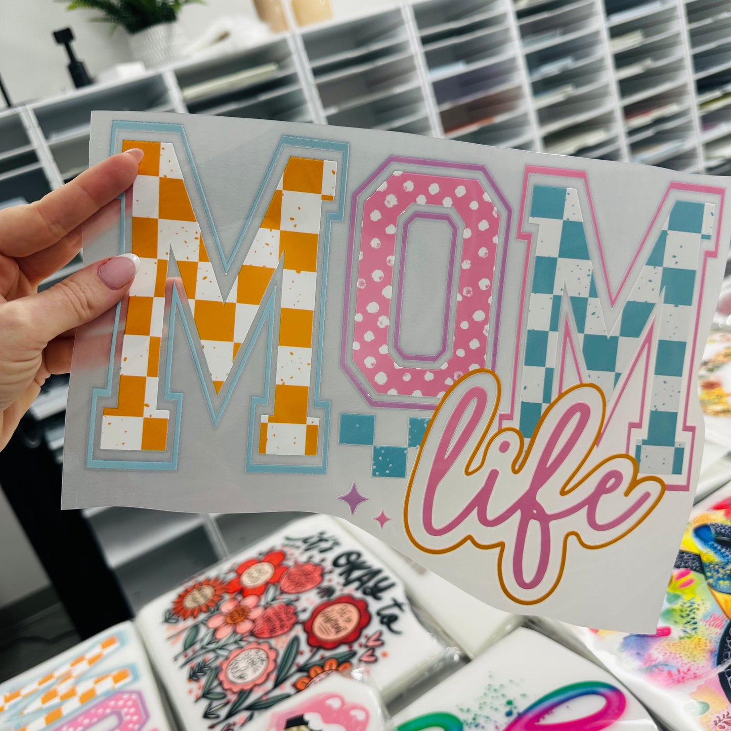 Mom Life clear film screen print