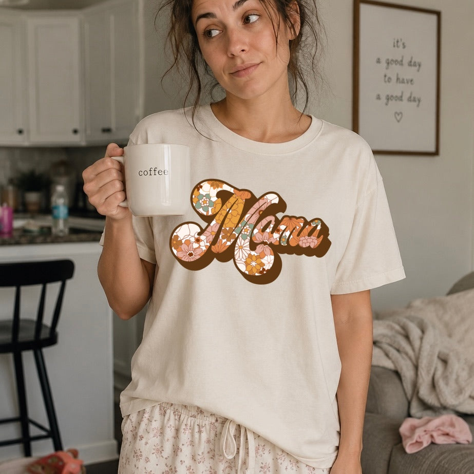 floral retro mama clear film screen print