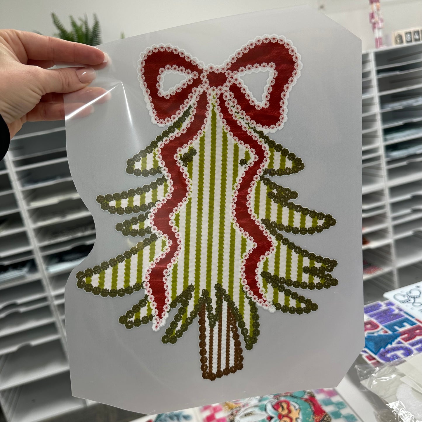 seersucker faux fabric tree clear film transfer