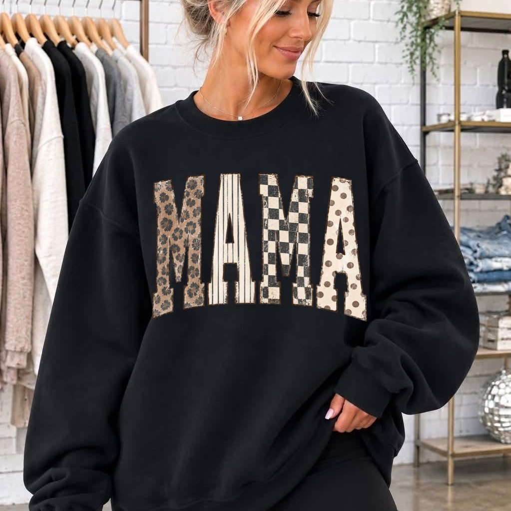trendy mixed pattern MAMA clear film screen print