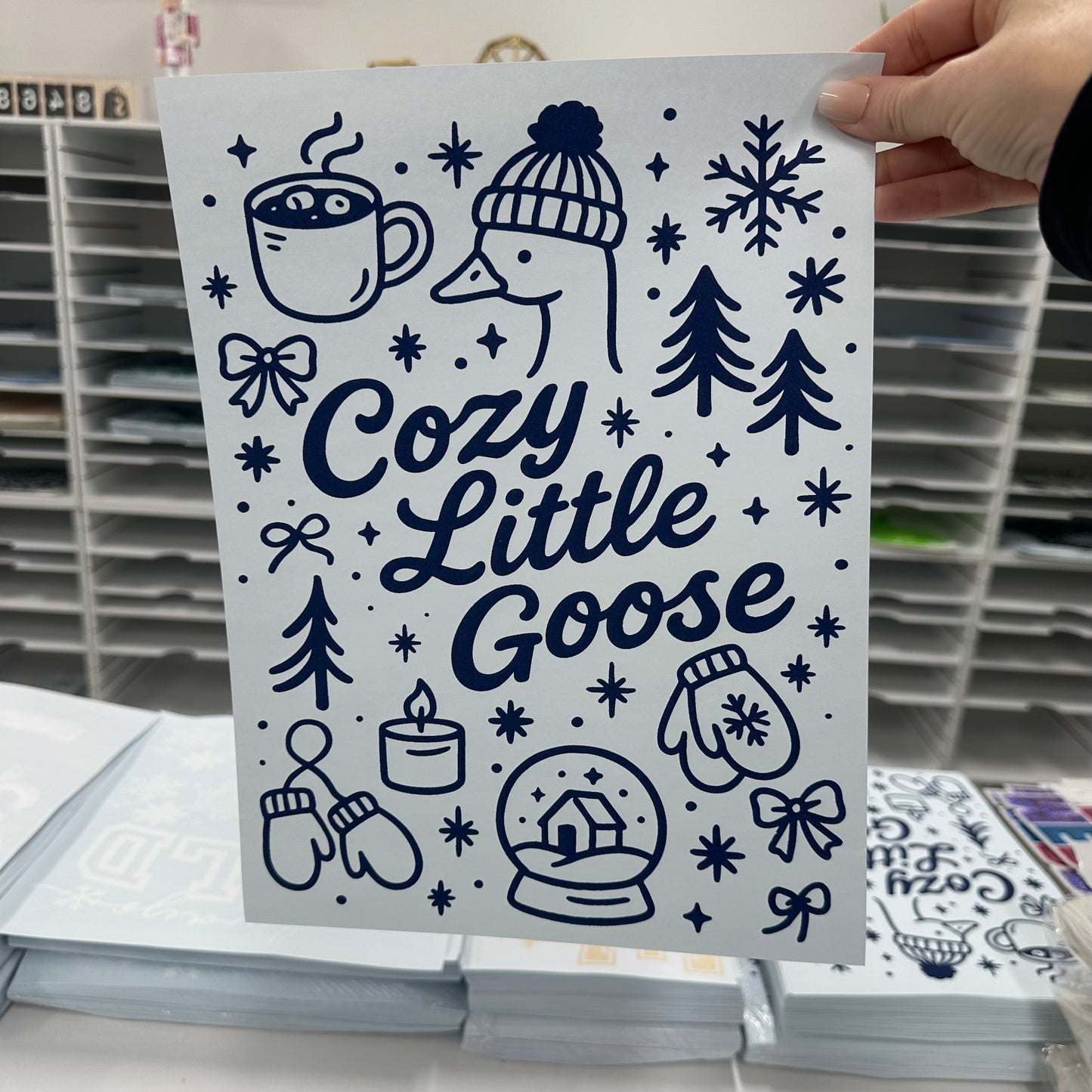 cozy little goose screen print transfer