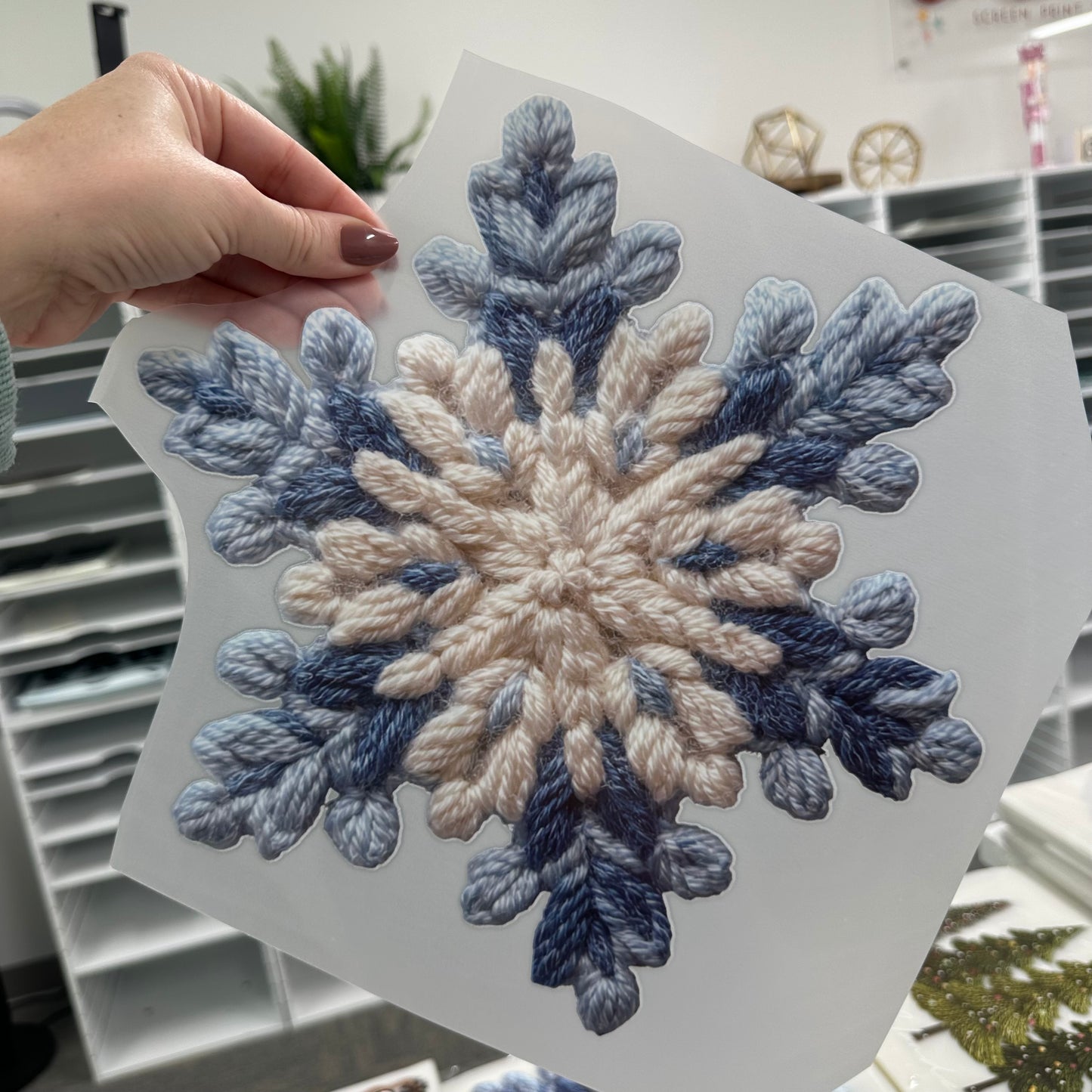 snowflake yarn clear film screen print