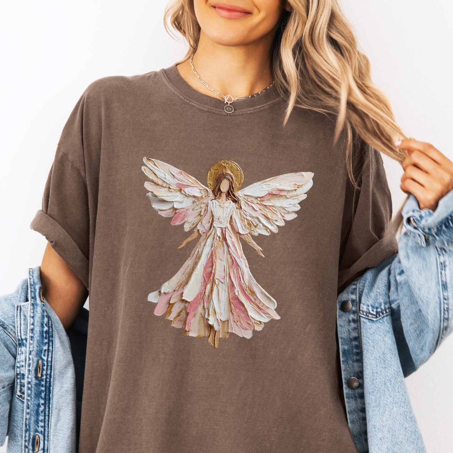 hand painted angel clear film screen print