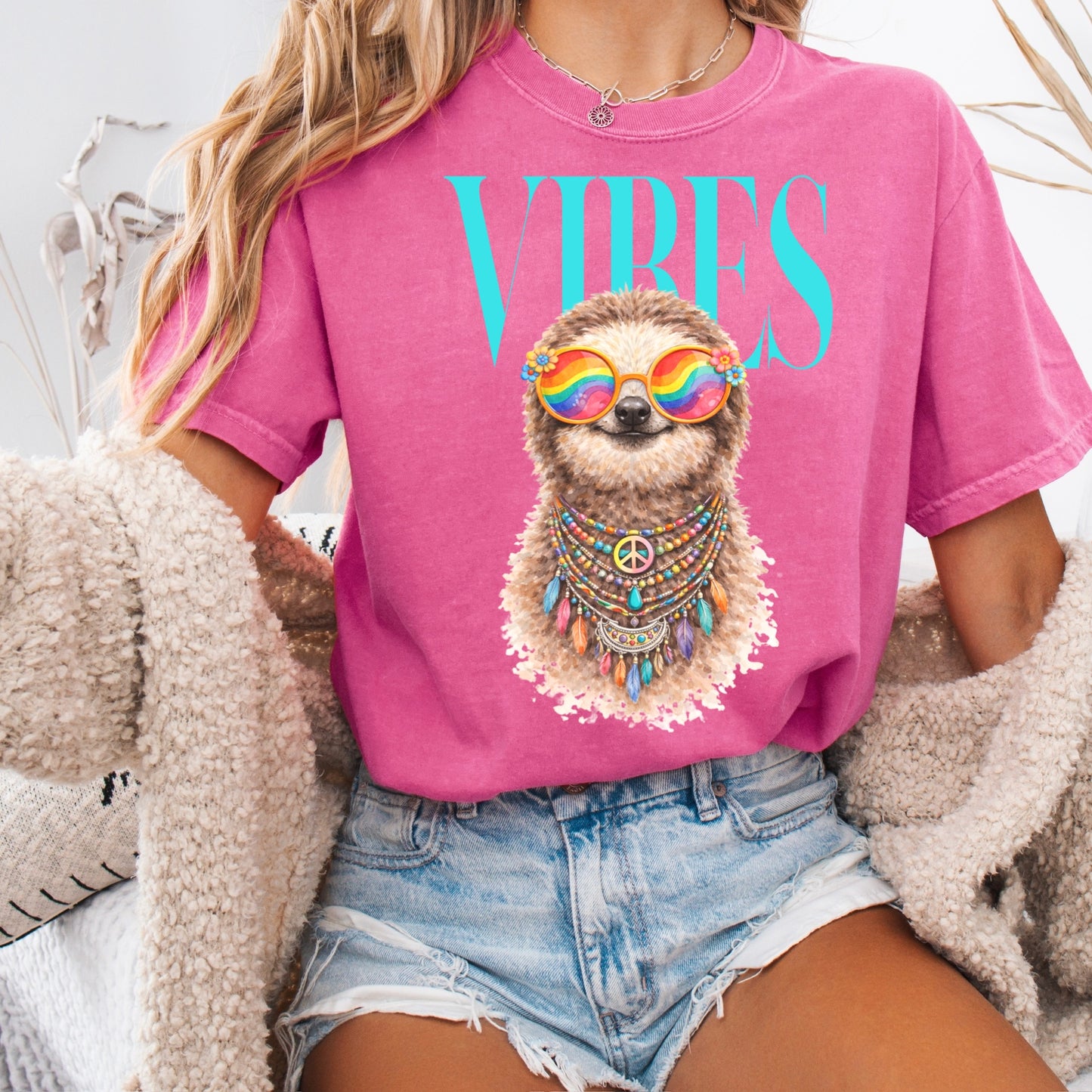 vibes sloth clear film screen print