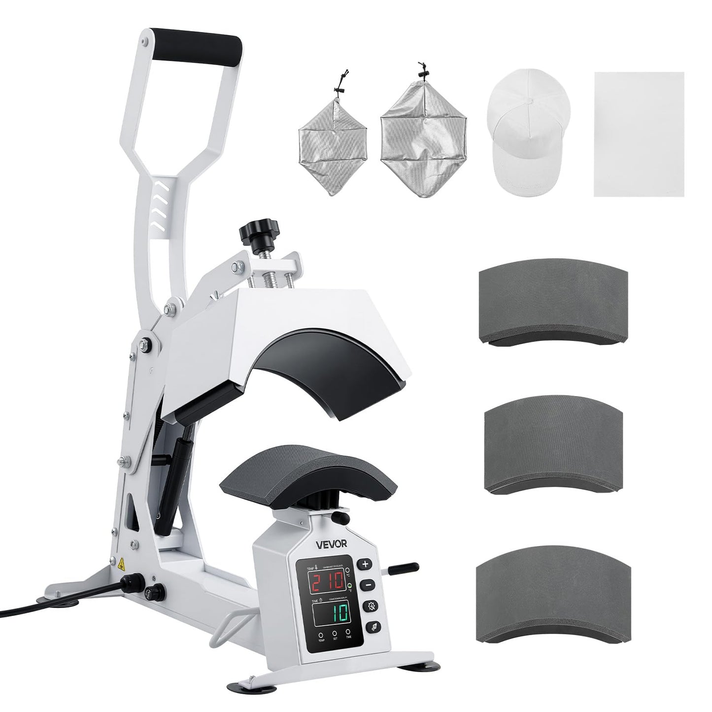 VEVOR Hat Heat Press Machine, with 4 Interchangeable Platens and Caps Stretcher, Precise Temperature & Time Control, Heat Press for Hats and Caps