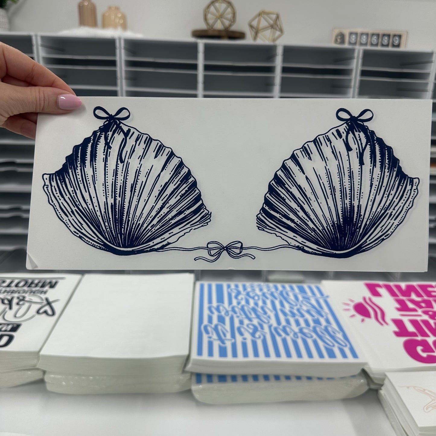 shell bra navy ink screen print transfer•