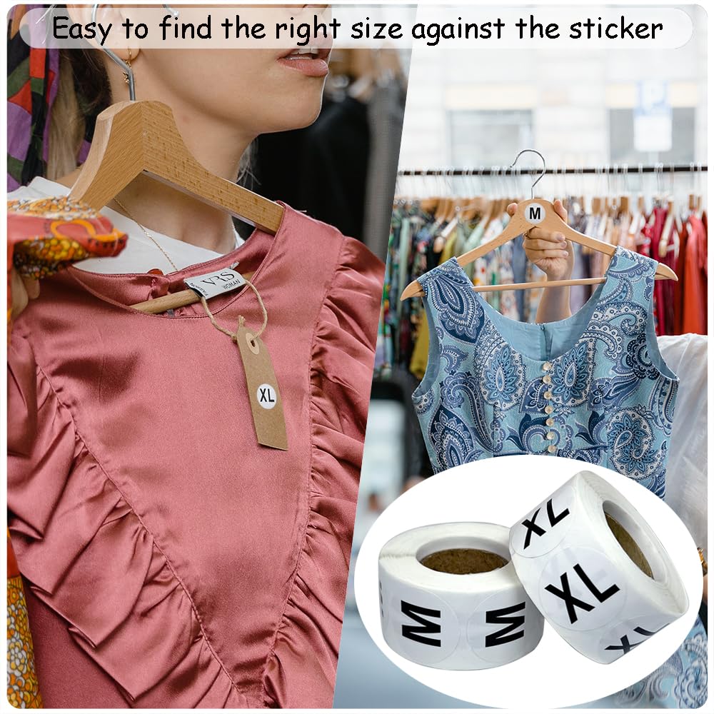 3500 Pcs Clothing Size Stickers, 1 Inch Round Self Adhesive, 7 Sizes XS-S-XXXL for T Shirts (Black)