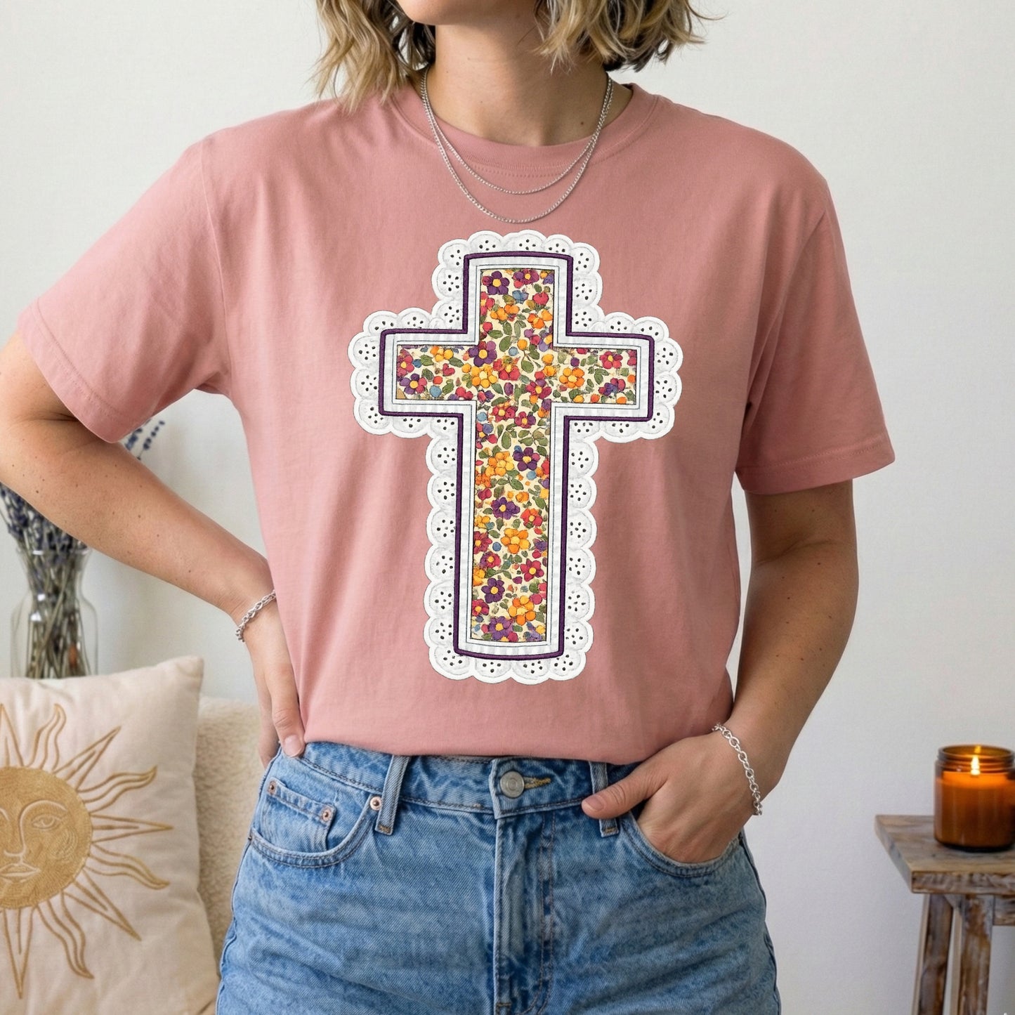 fall floral cross clear film screen print