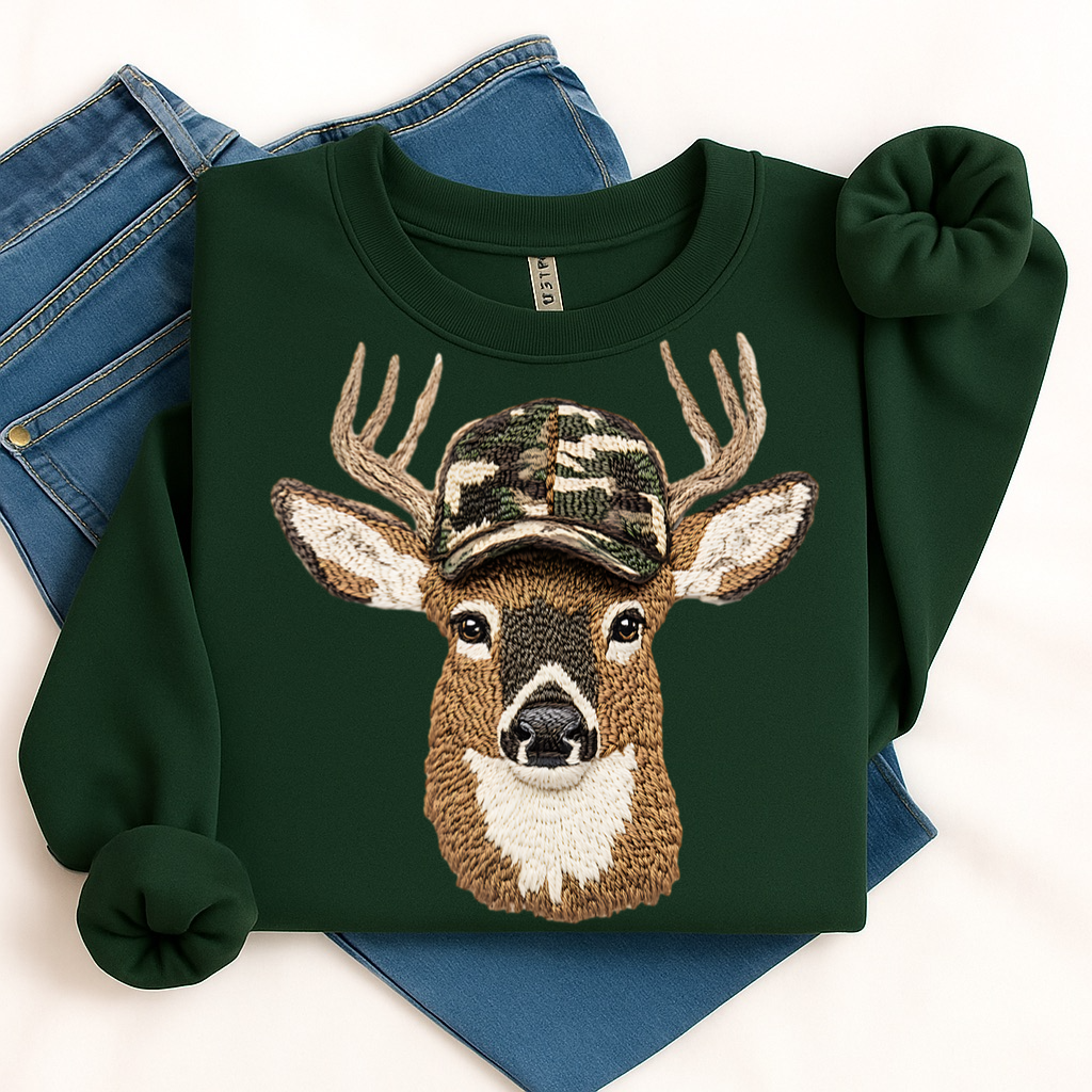 camo faux yarn deer clear film screen print