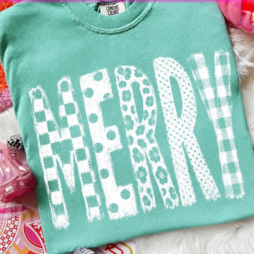 Merry multi-pattern screen print transfer