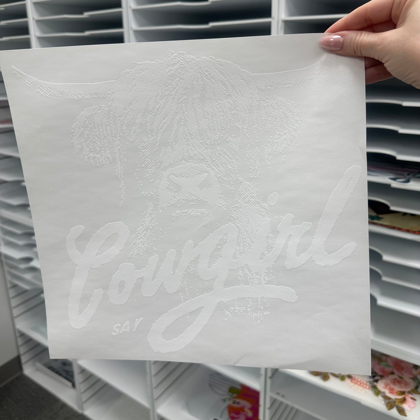 Highland cow half tone screen print transfer