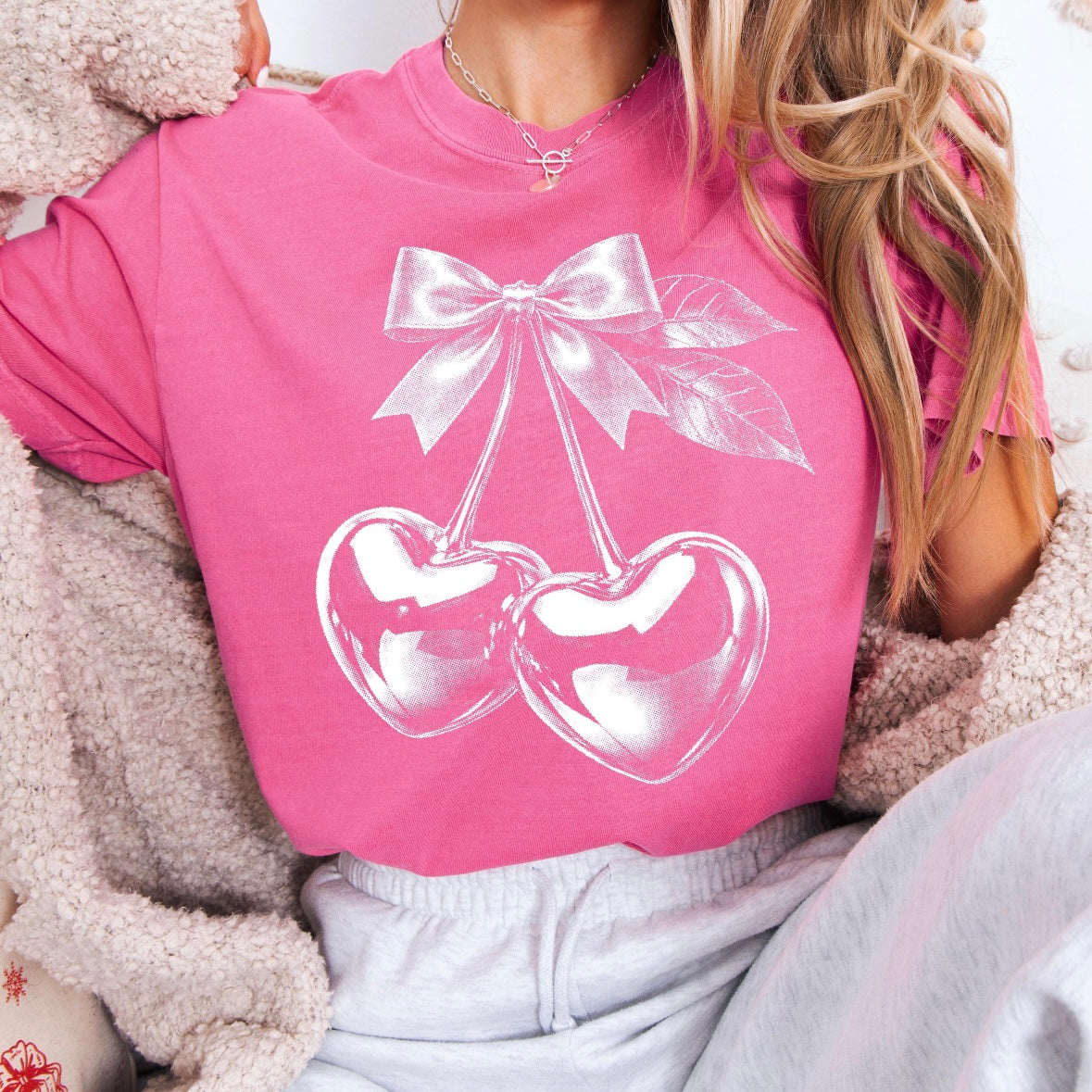 cherry hearts half tone screen print transfer•