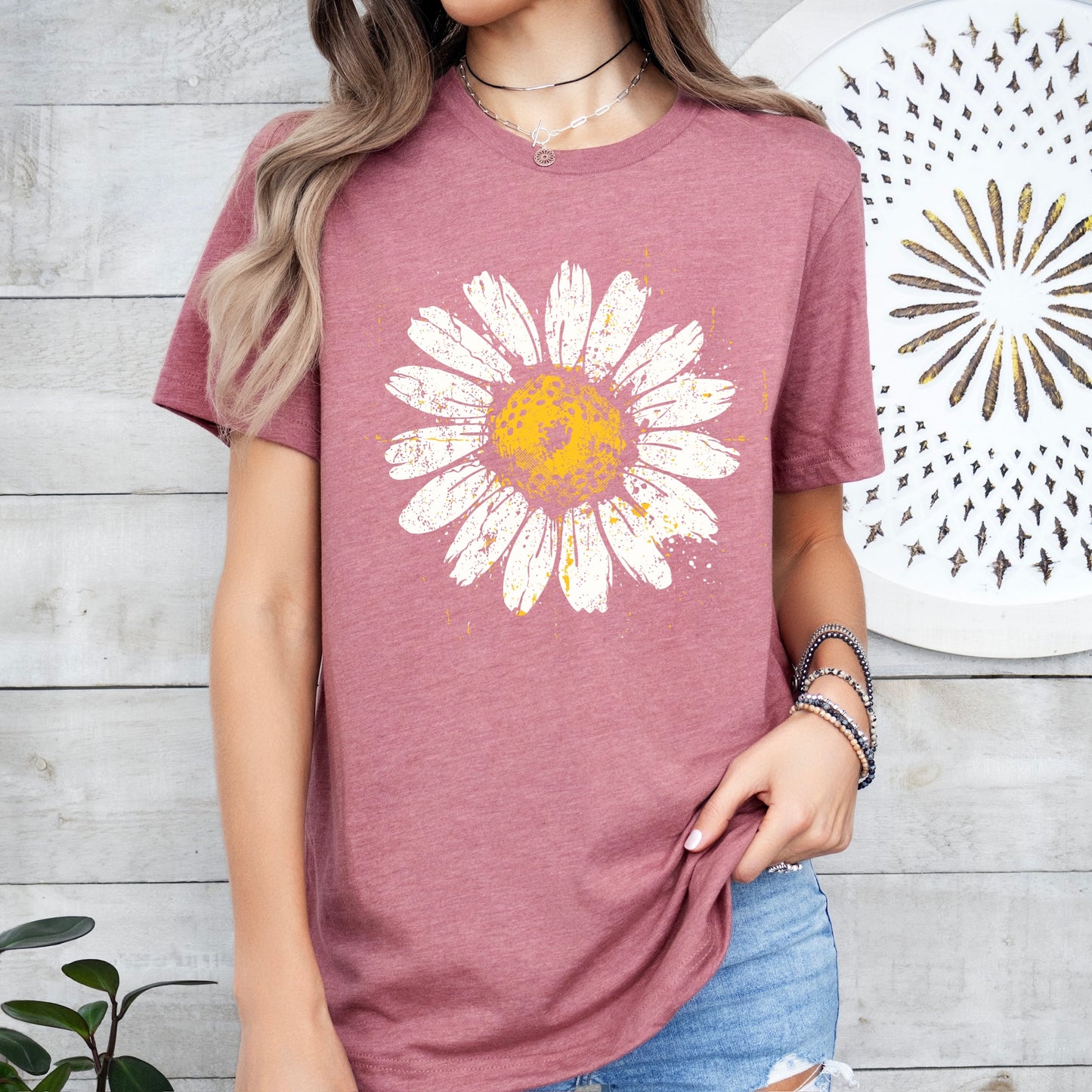 distressed daisy clear film screen print