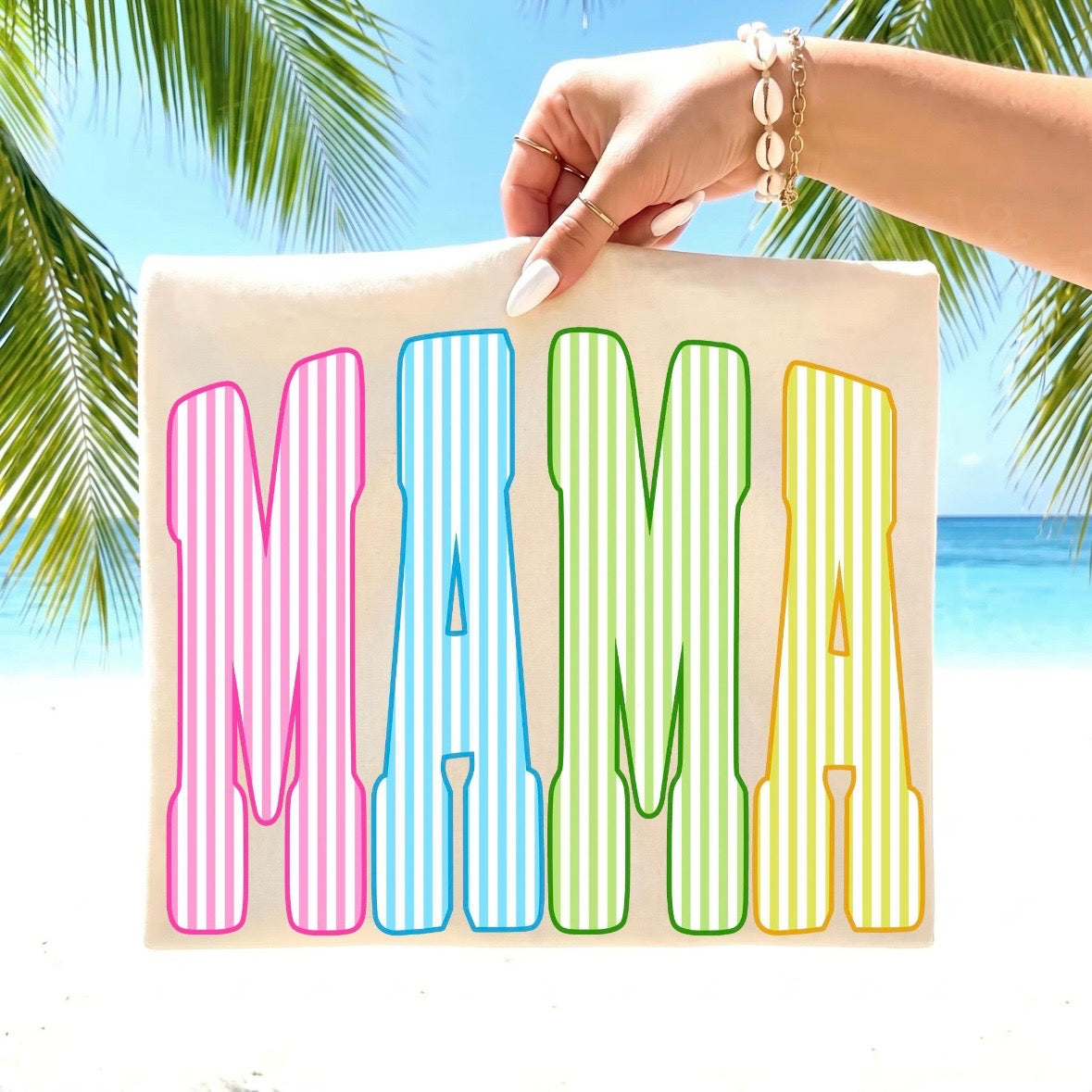 striped MAMA clear film screen print