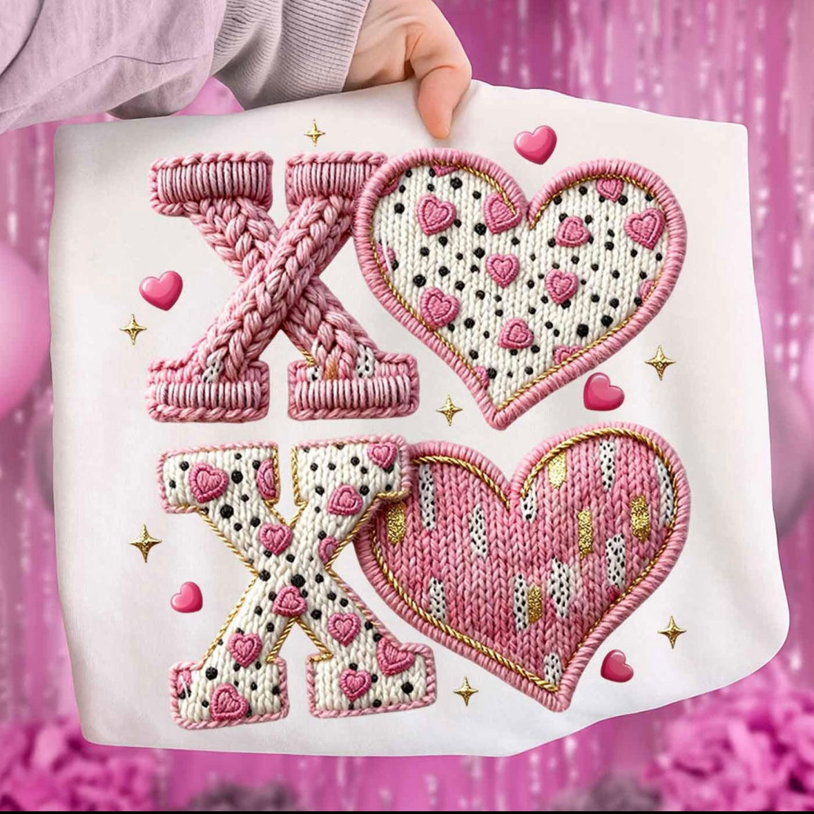 XOXO faux yarn clear film screen print