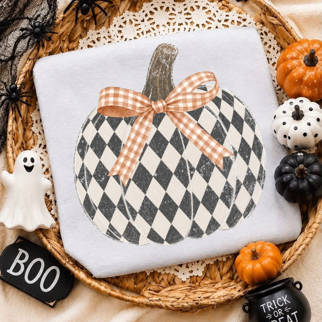 diamond checker pumpkin clear film screen print