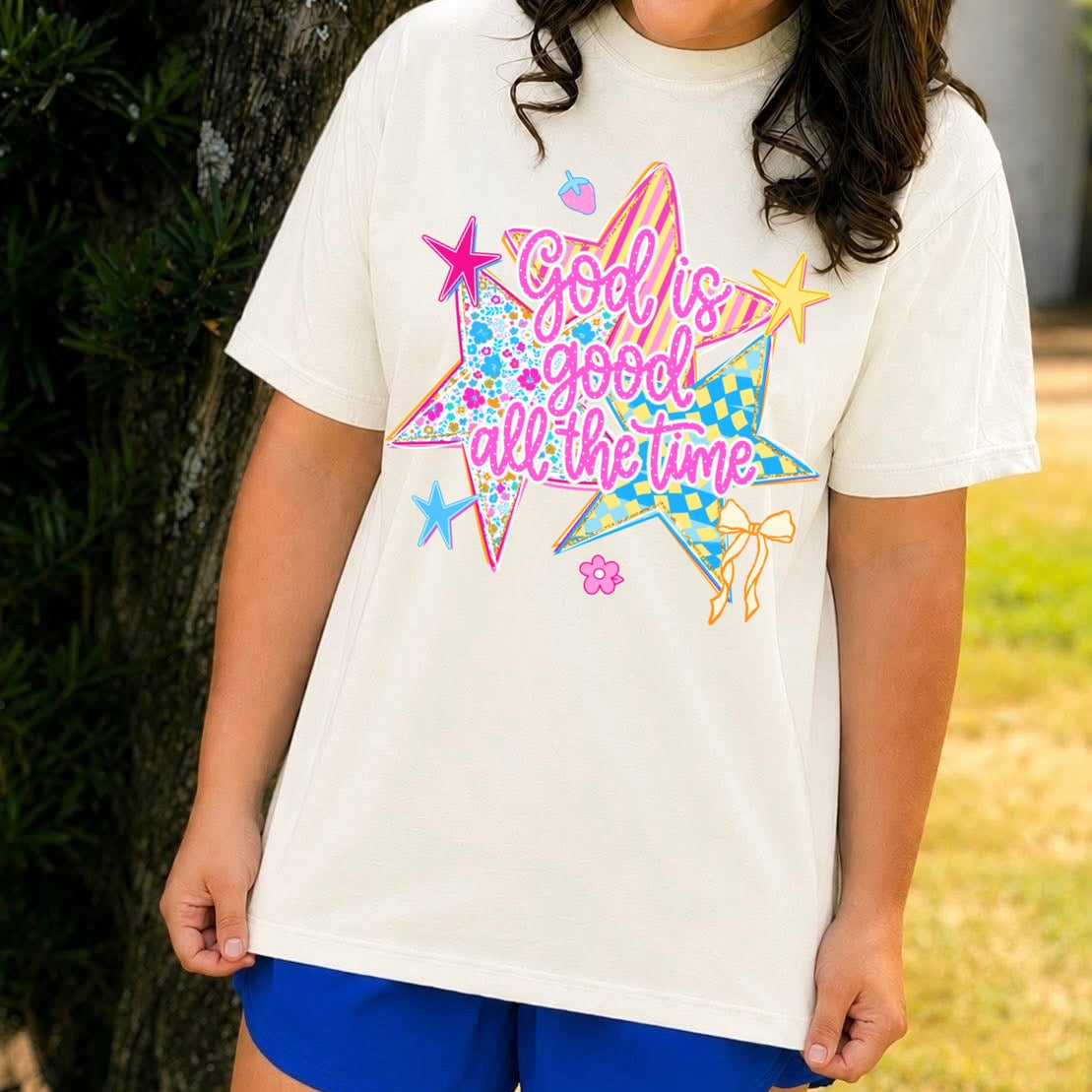 Stars God is good all the time clear film screen print