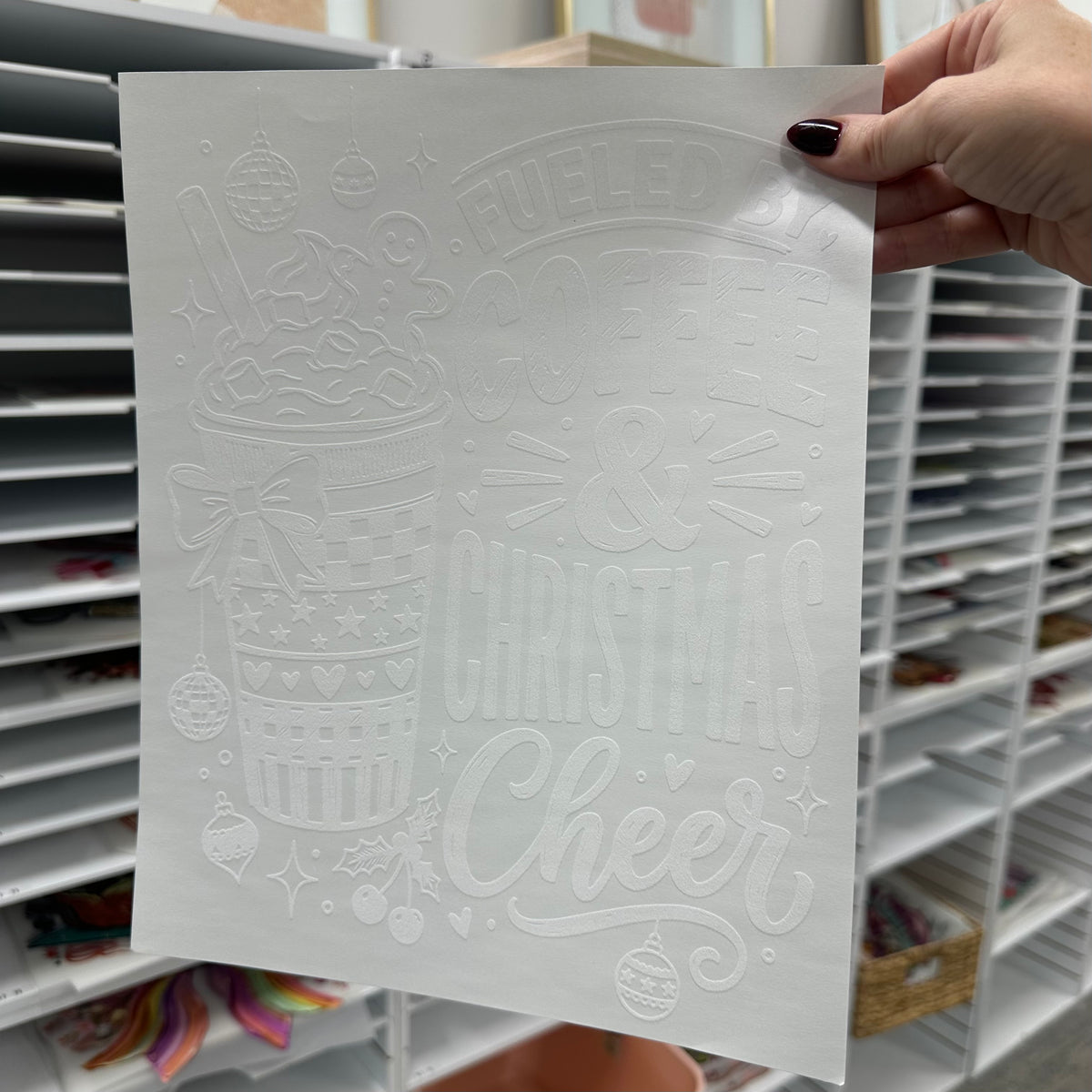 fueled by coffee & christmas screen print transfer