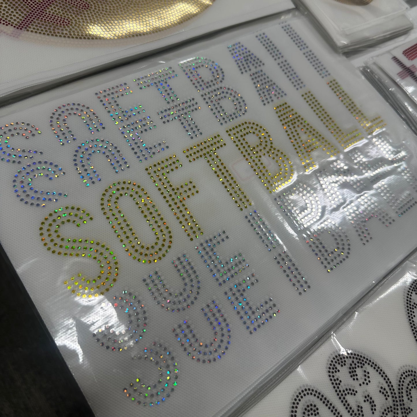 Spangle Transfer - Softball stacked font