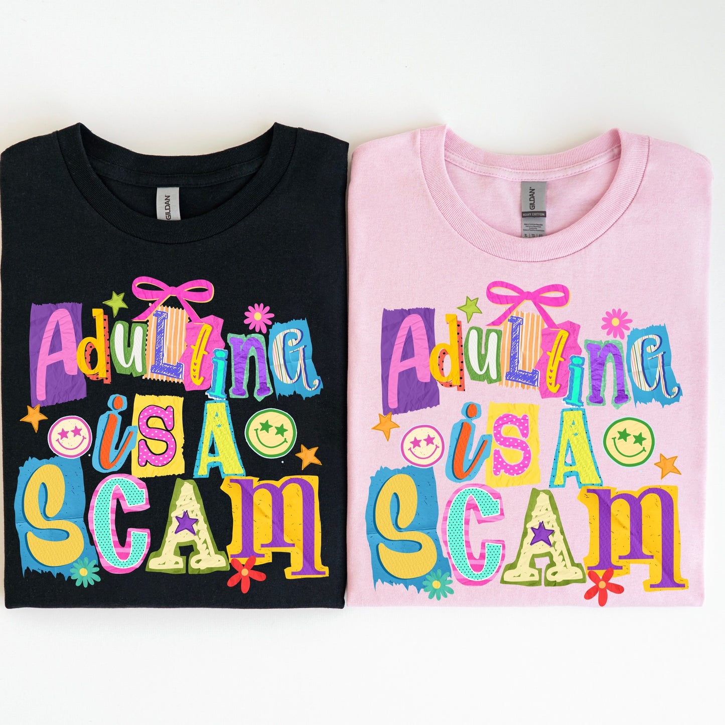 adulting is a scam clear film screen print