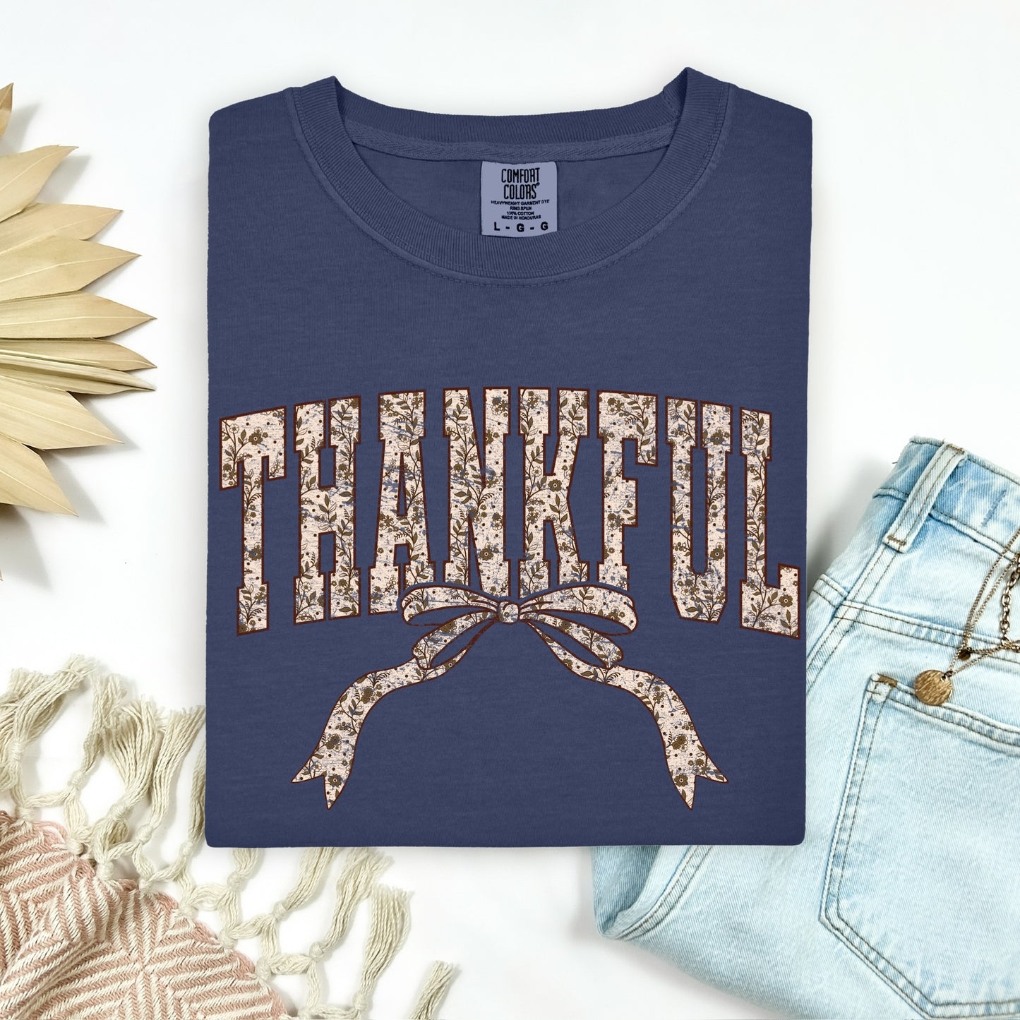 neutral floral thankful clear film screen print