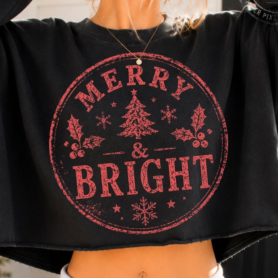 merry & bright screen print transfer