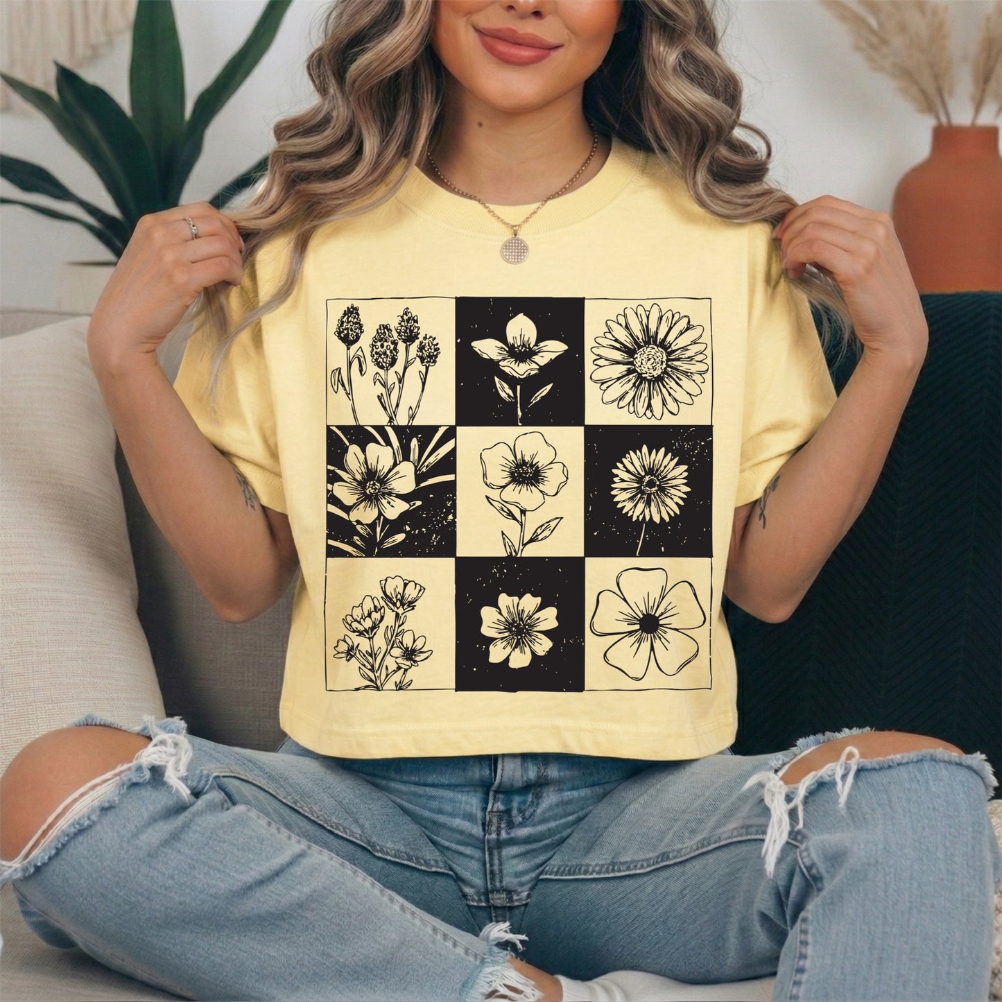 checkered florals screen print transfer•