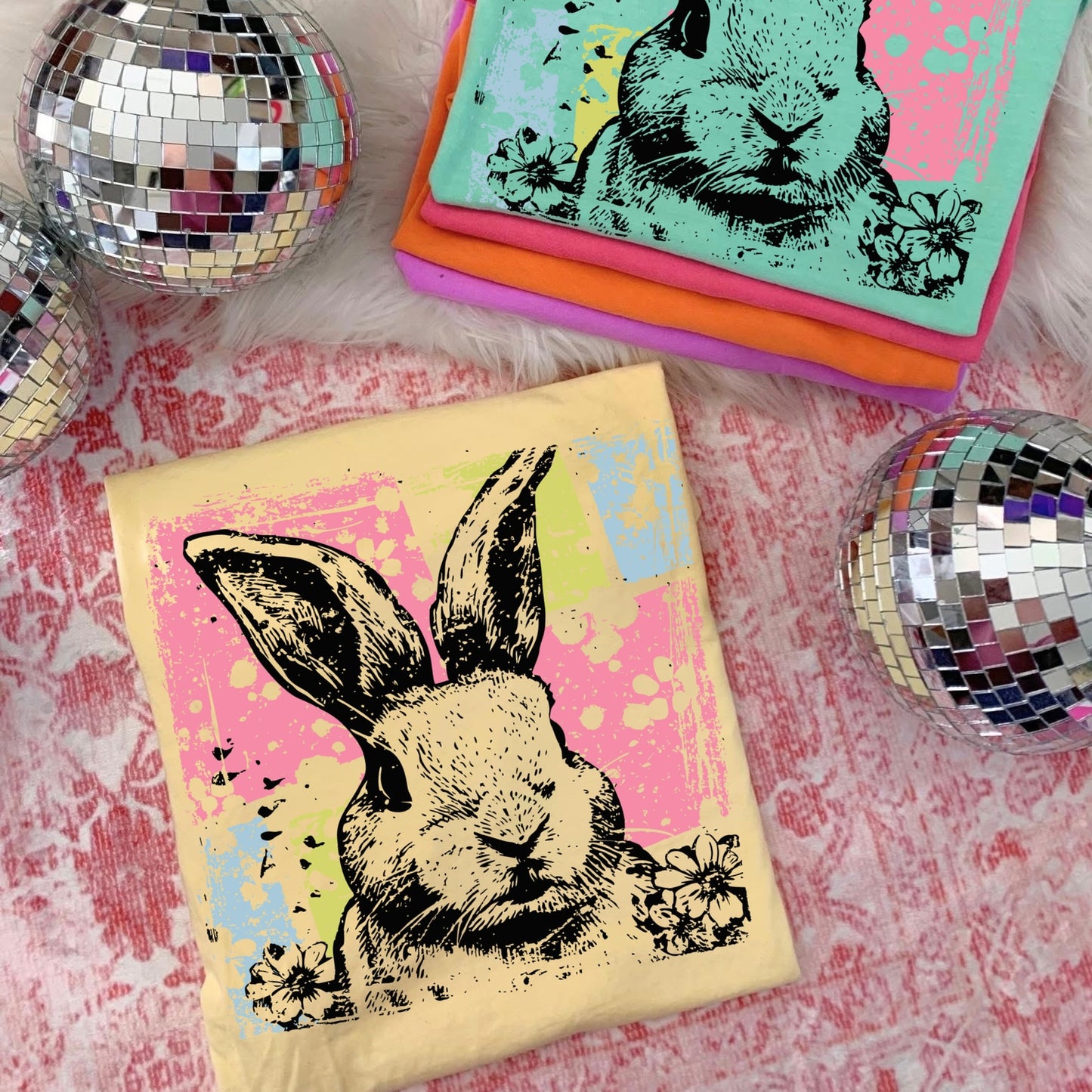 color splash bunny clear film screen print