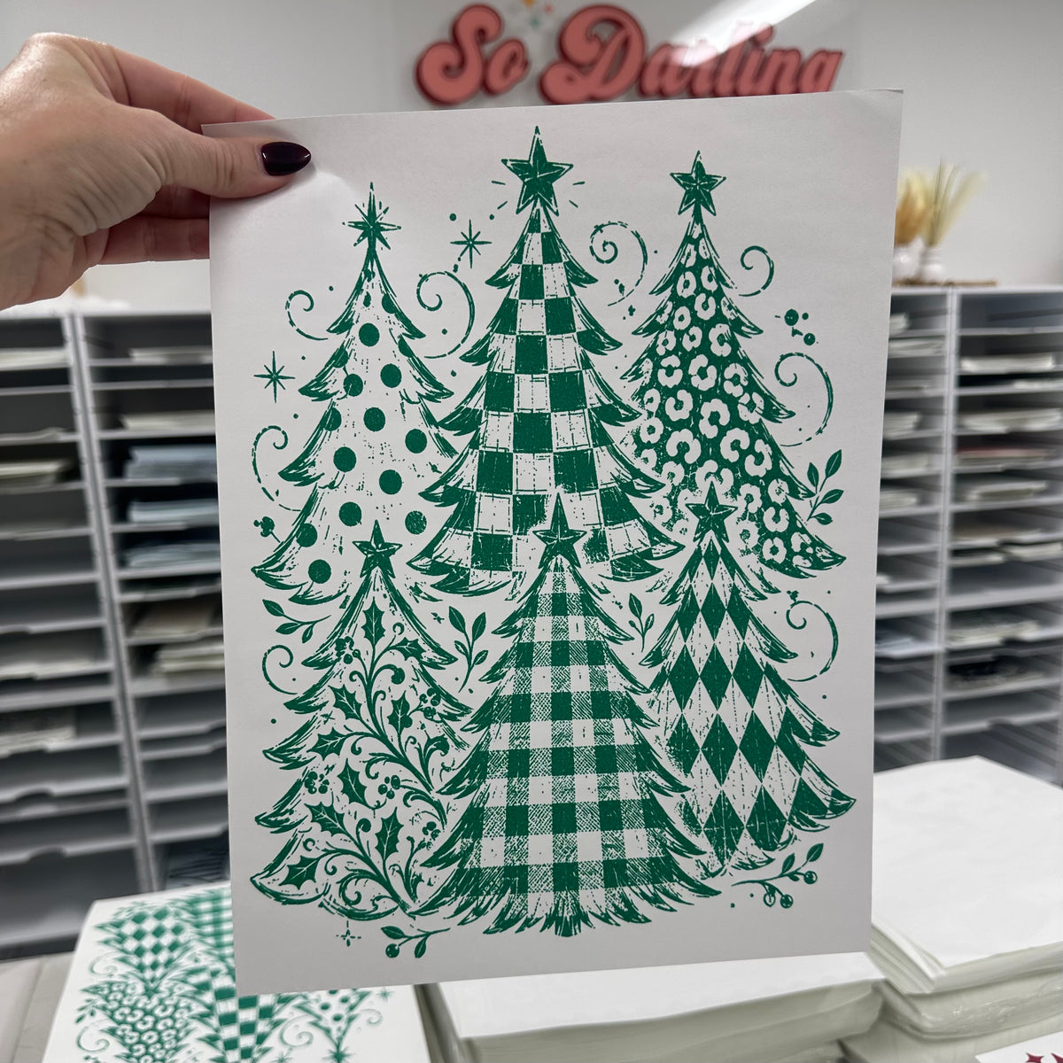mixed pattern trees screen print transfer•