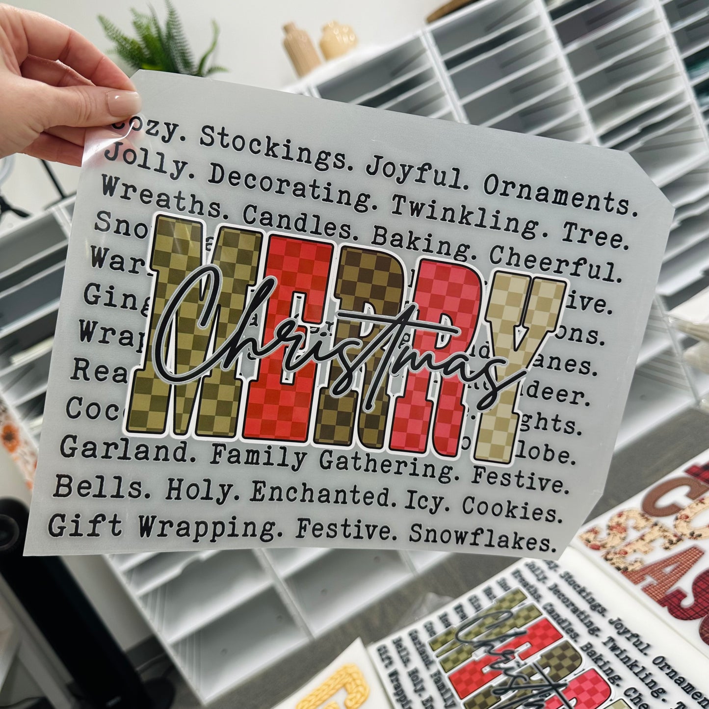 Merry Christmas word art clear film screen print