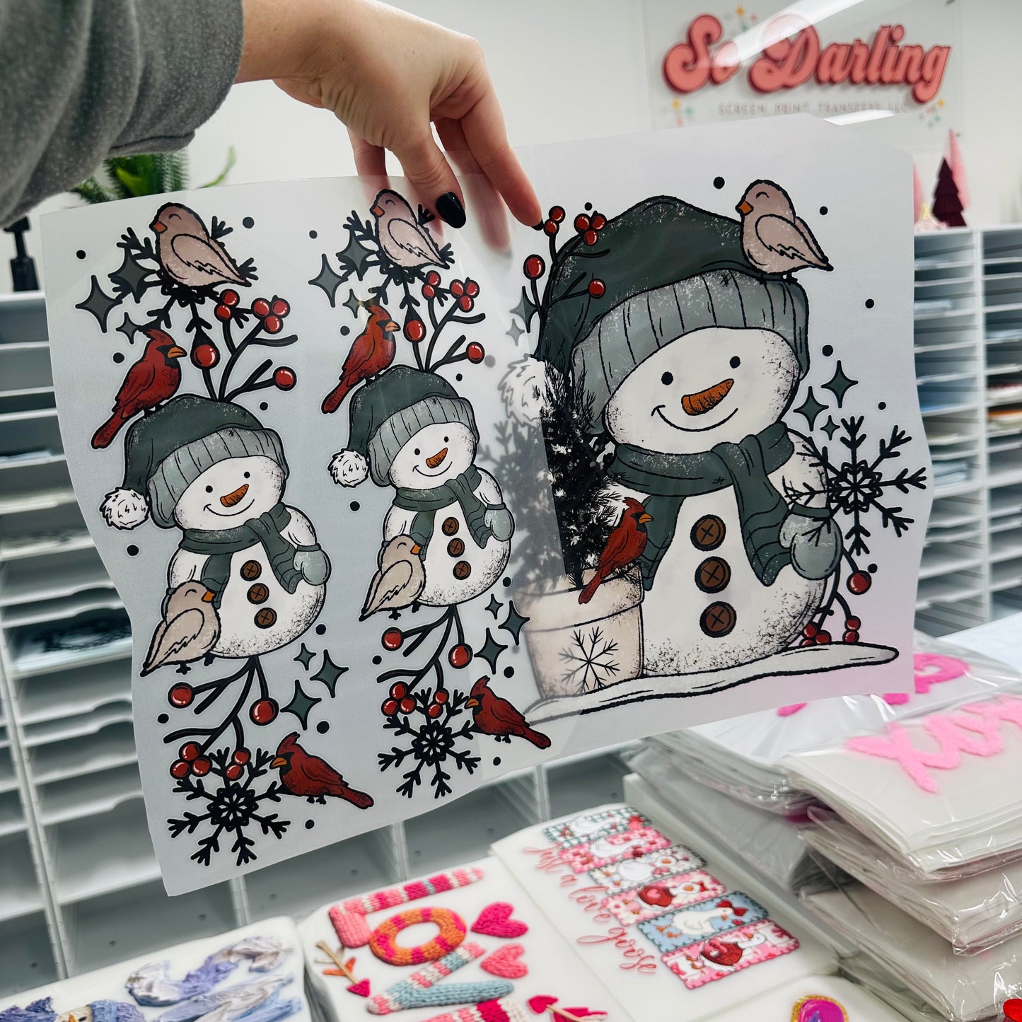 snowman birdies + sleeves clear film screen print