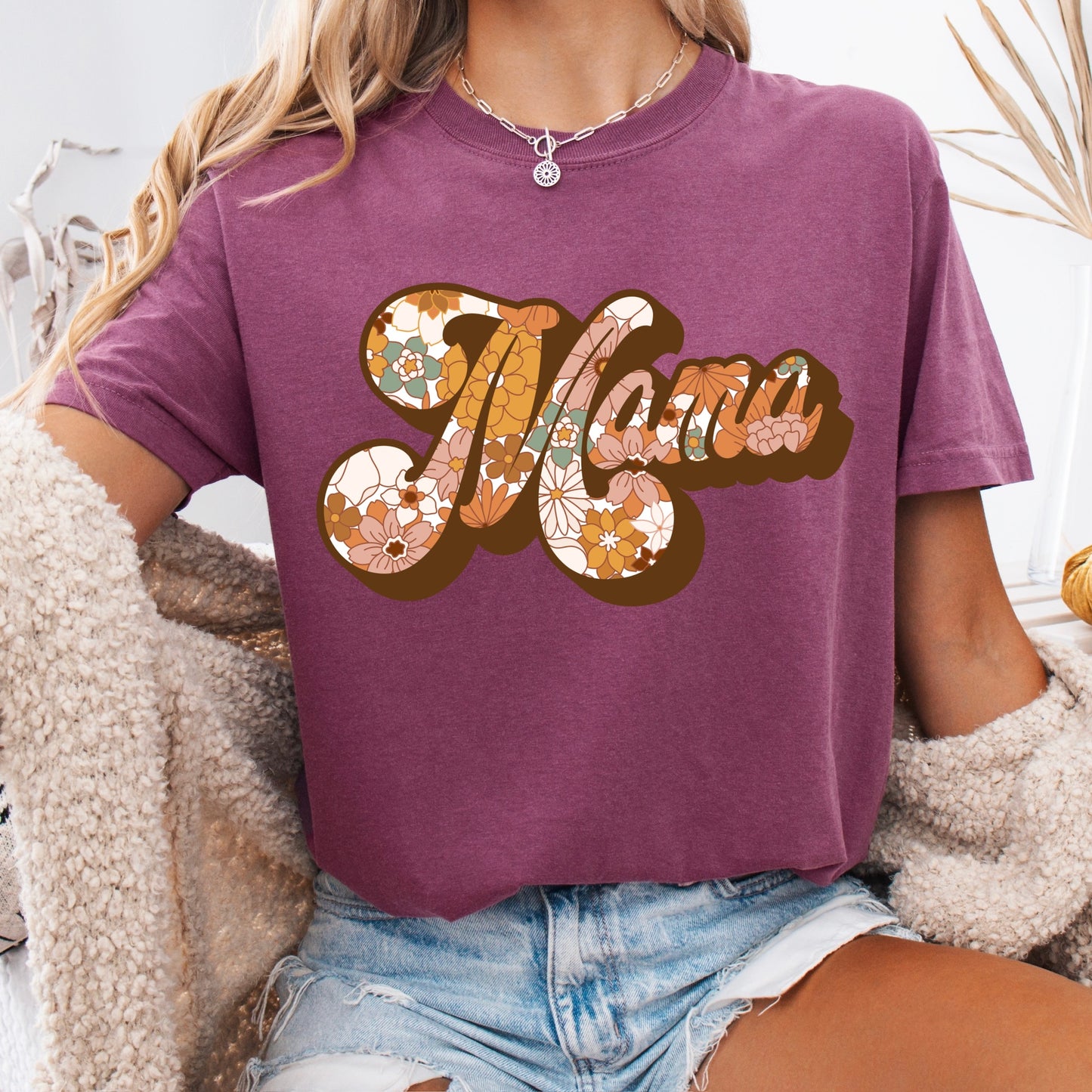 floral retro mama clear film screen print
