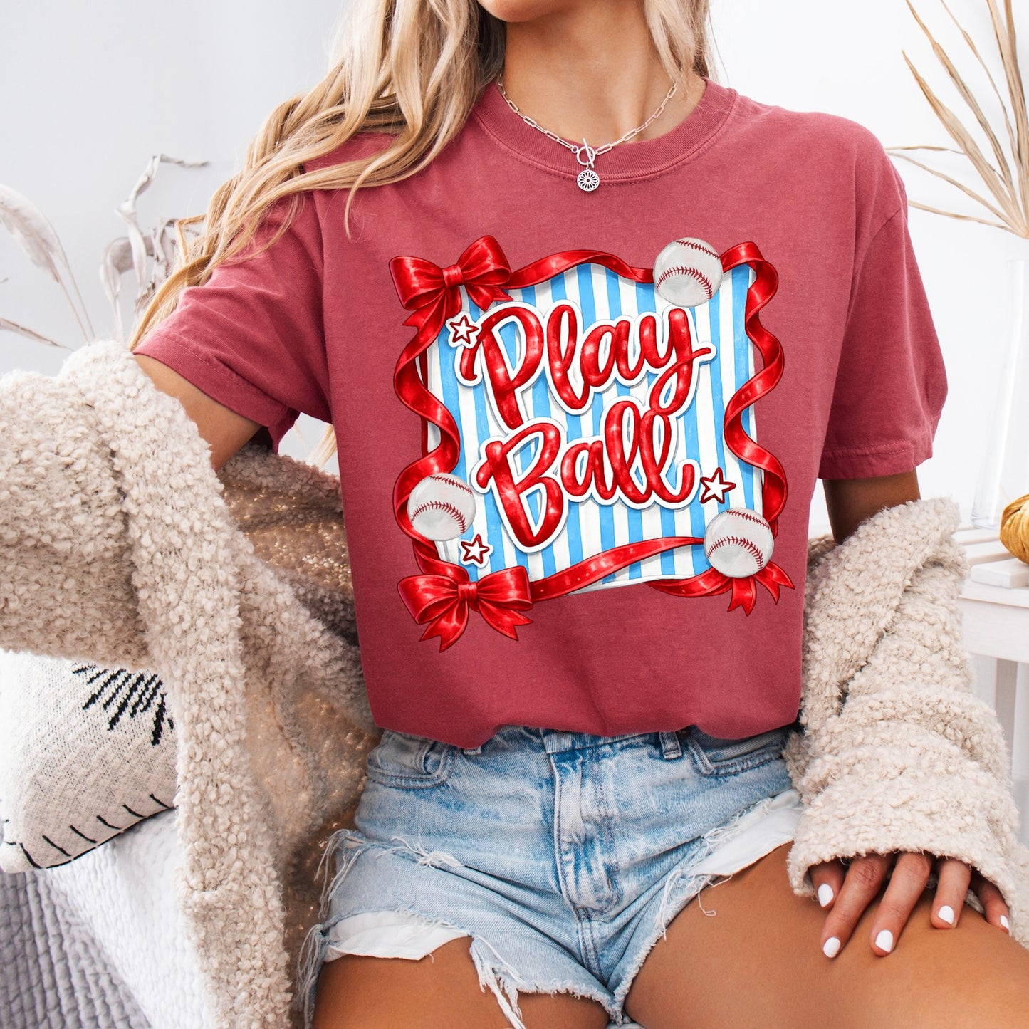 Play Ball preppy baseball clear film screen print
