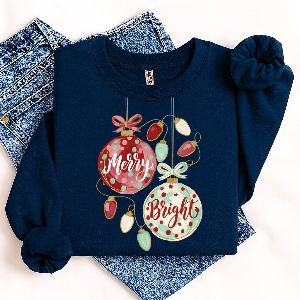 ornaments merry & bright clear film screen print