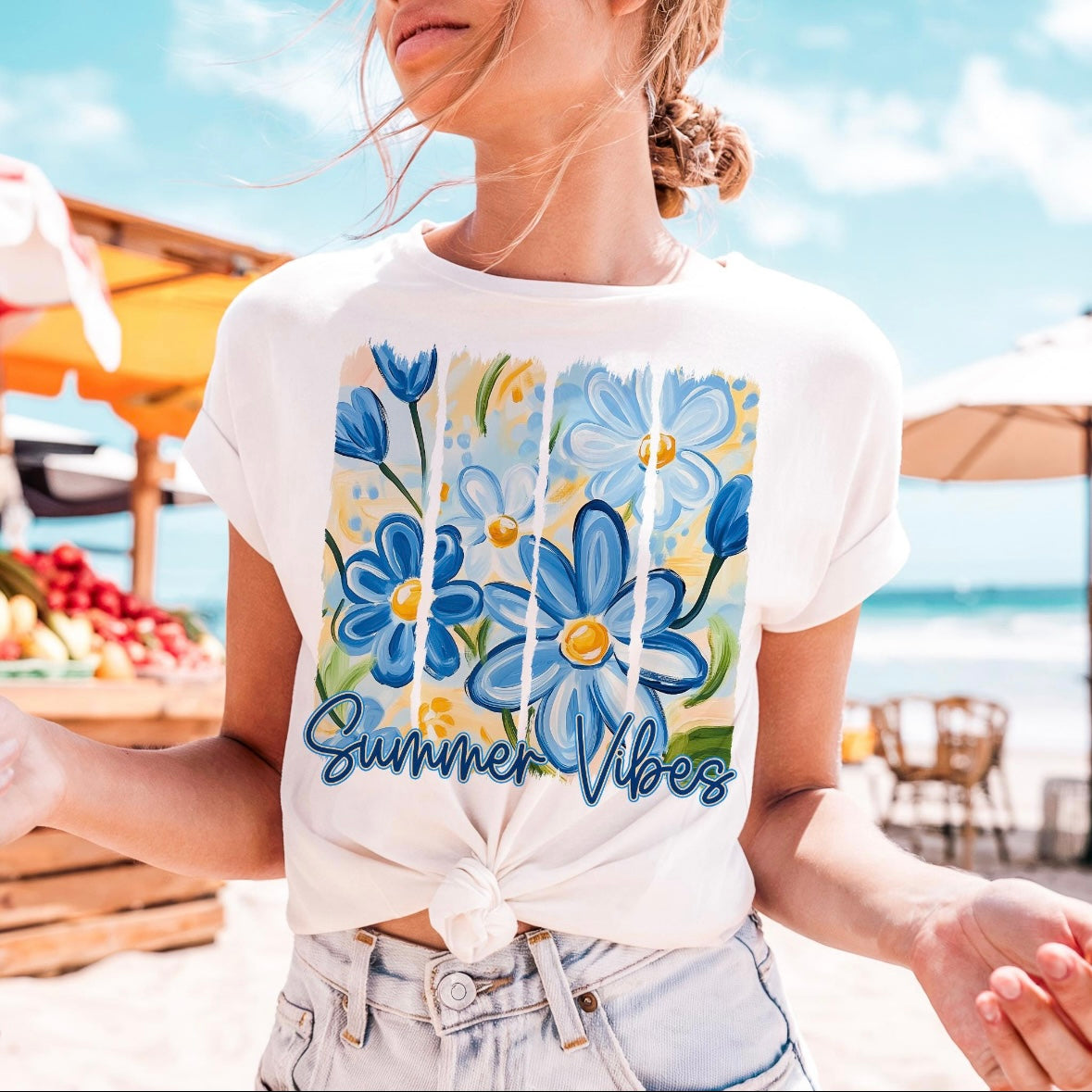 SUMMER VIBES YELLOW/BLUE FLORAL clear film screen print