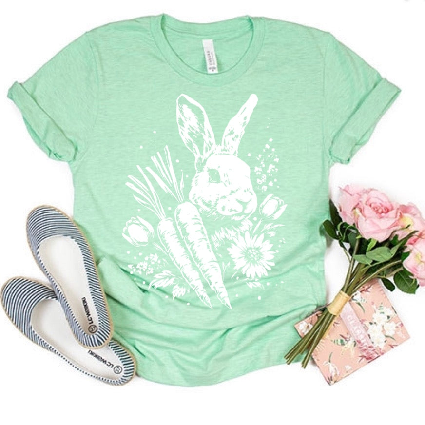 Spring bunny w/carrots screen print transfer•