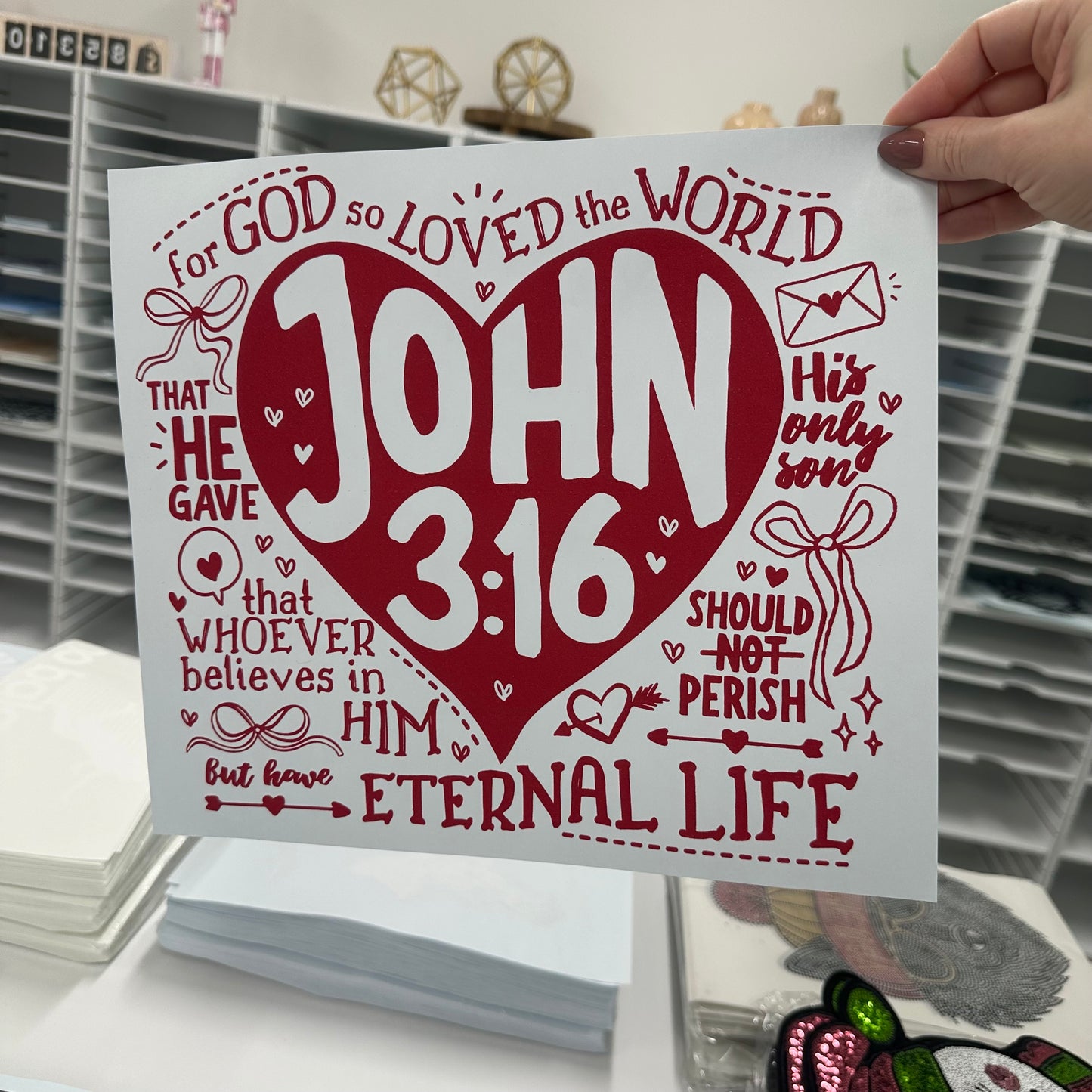 valentines John 3:16 screen print transfer