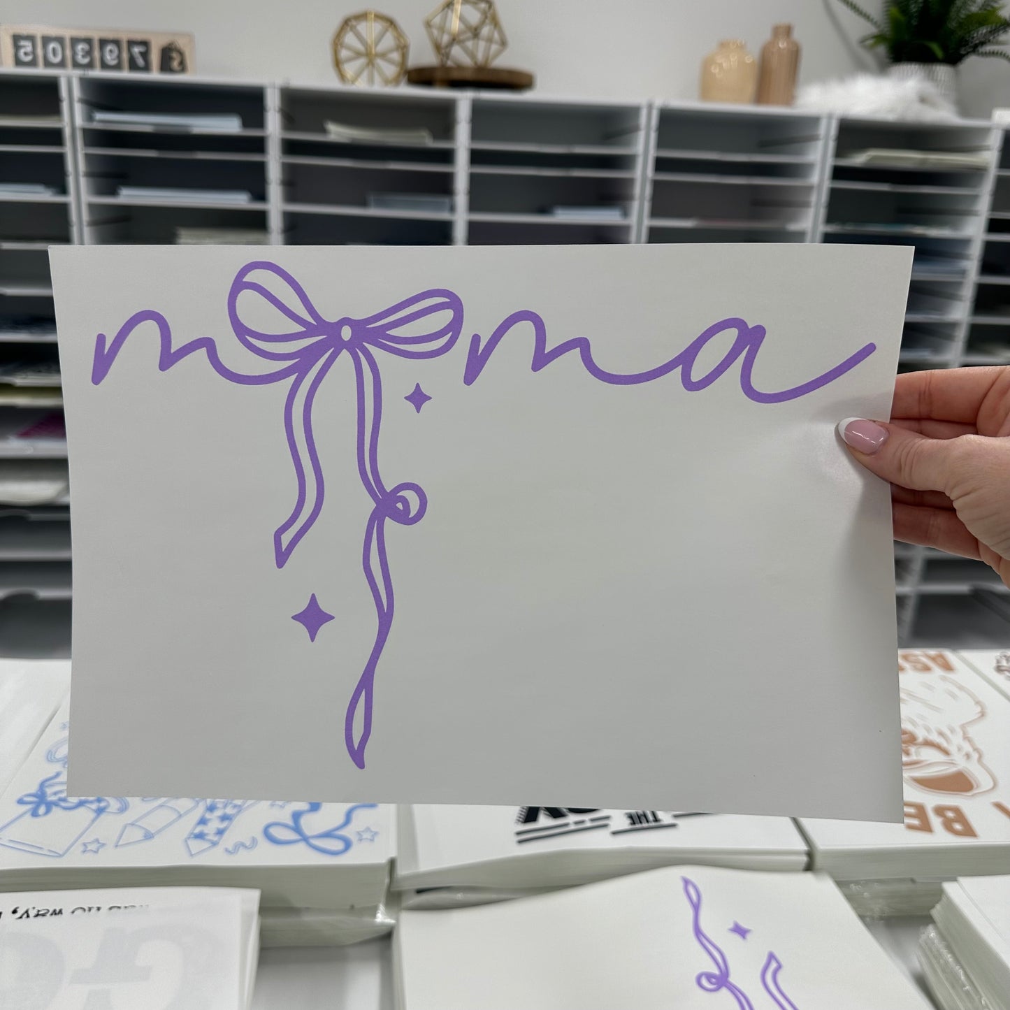 Mama Bow lavender screen print transfer