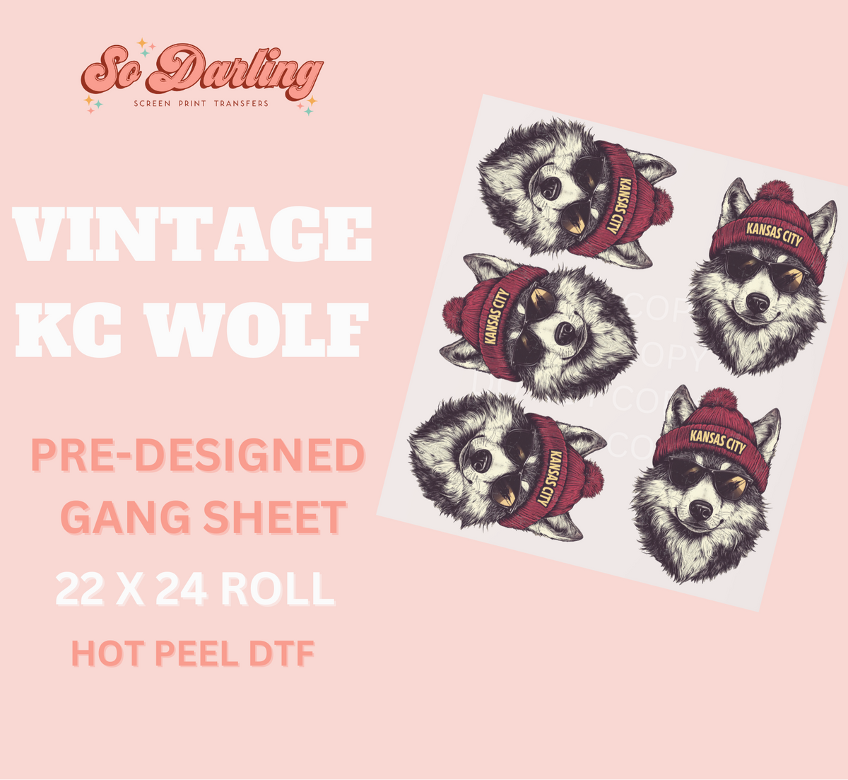 pre-designed VINTAGE KC WOLF dtf gang sheet - 1-2 business day TAT