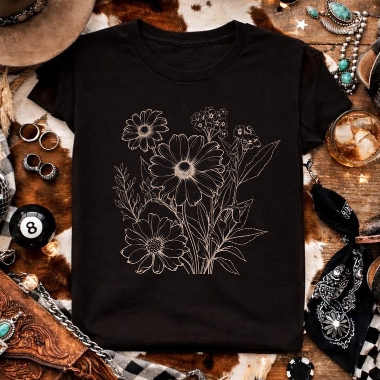 tan ink florals screen print transfer•